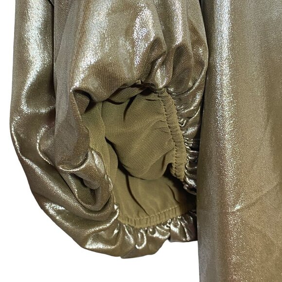 Ann Taylor Medium Gold Bronze Lame Top 3/4 Sleeves Womens Blouse Holiday - Picture 6 of 9